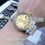 Rolex Datejust Copy Watch SS Yellow Dial Diamond Bezel